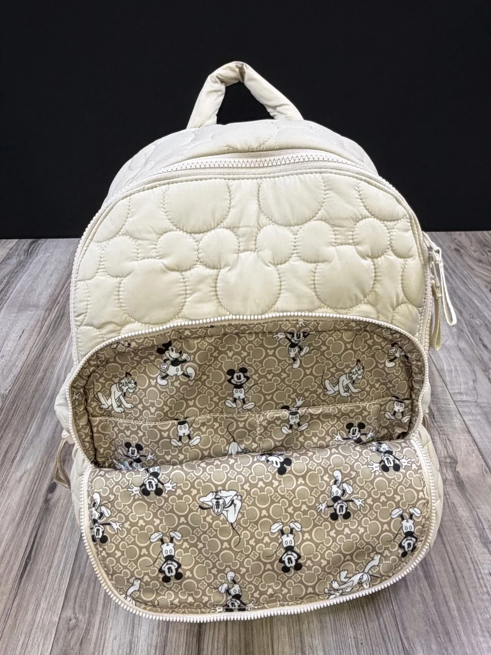 Vera Bradley Disney Bancroft Backpack Quilted Mickey Pumice Stone Beige NEW